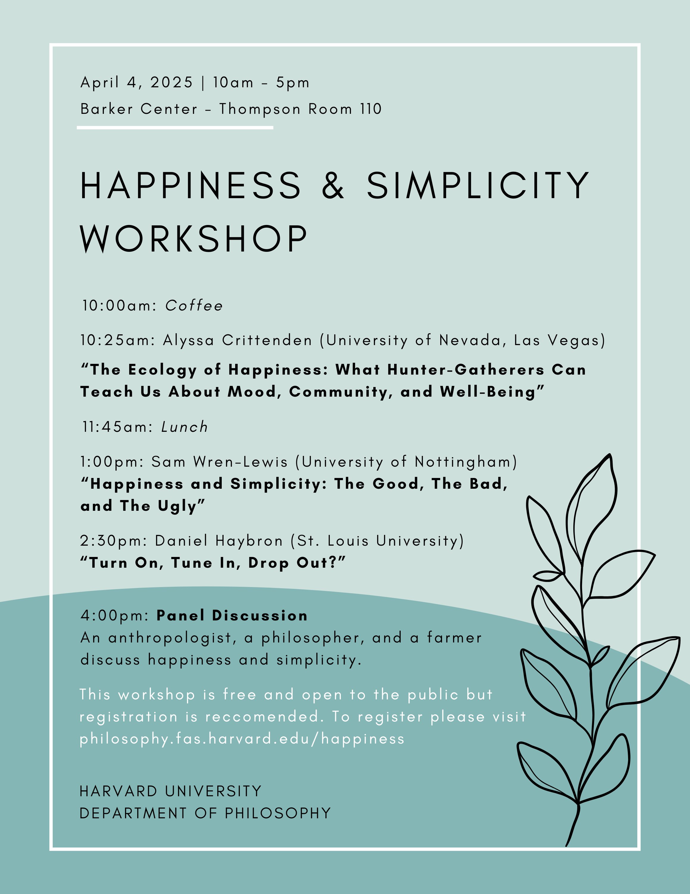 Happiness and Simplicity Workshop Schedule